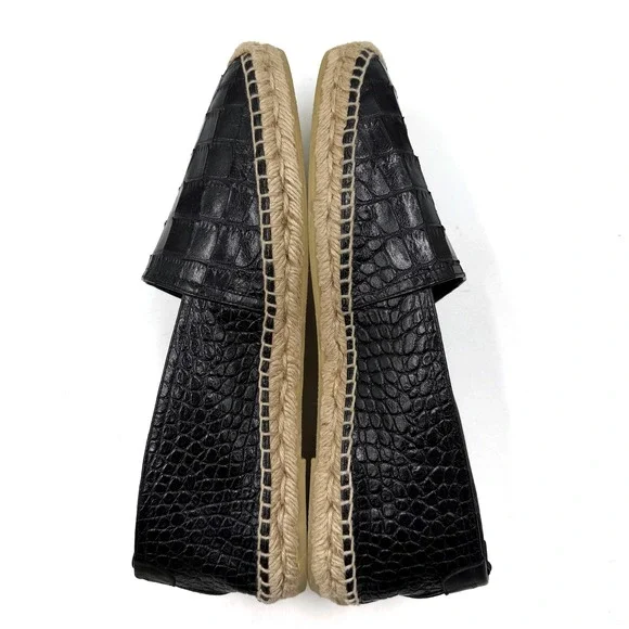 Saint Laurent Espadrilles Black Croc Embossed Leather Flat Slip On Sz 42 / 12 - Picture 7 of 11